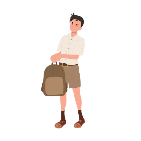 School Stress Concept Thai Student In Uniform With A Heavy Bag Overloaded Illustration