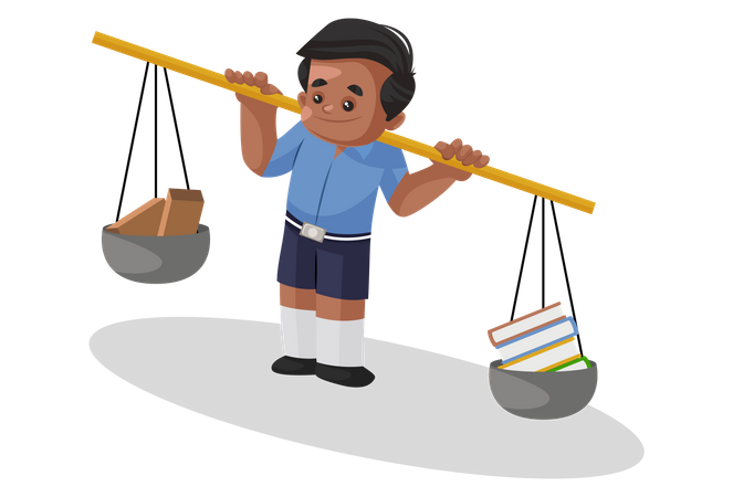 School student balancing books and bricks on his shoulder Illustration
