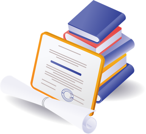 School student certificate and book stack  Illustration