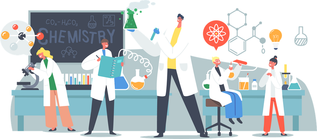 School students conducting chemistry experiment  Illustration