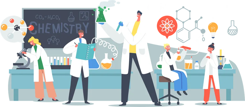 School students conducting chemistry experiment  Illustration