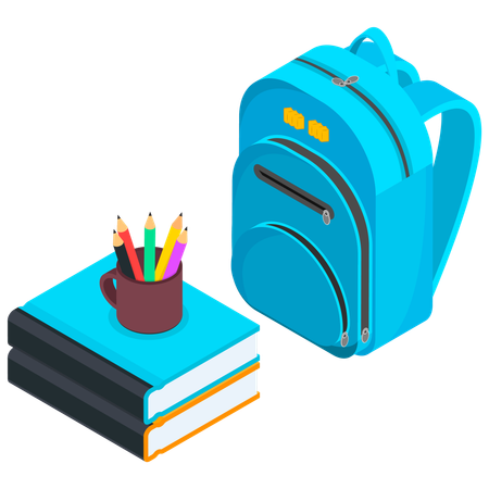 School Supplies with Backpack and Books  Illustration