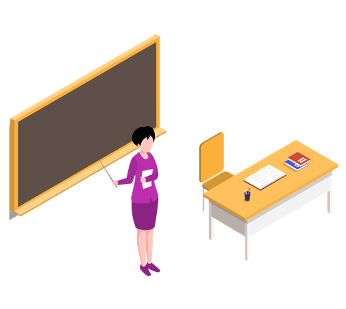 School teacher teaching in class  Illustration