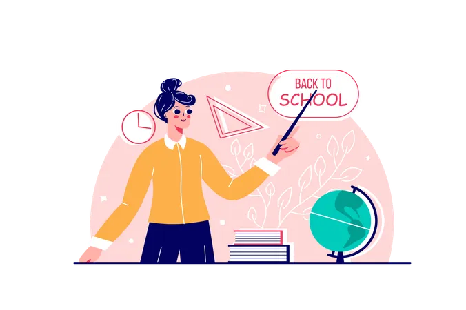 School teacher teaching in classroom  Illustration