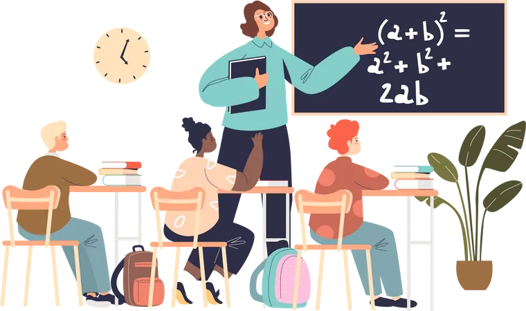 School teacher teaching math in classroom  Illustration