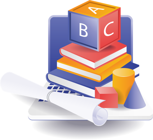 School textbooks on the laptop  イラスト