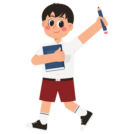 Schoolboy Carrying Books And Pens  Illustration