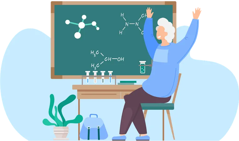 Schoolboy in chemistry classroom  Illustration