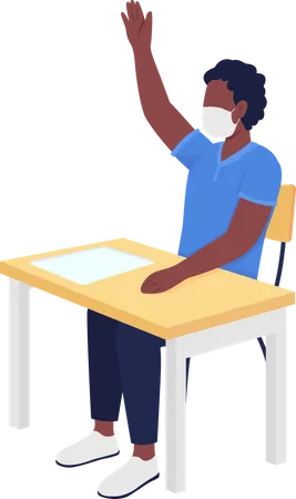 Schoolboy in mask at lesson  Illustration