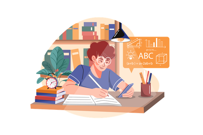 Schoolboy learning online course on mobile  Illustration