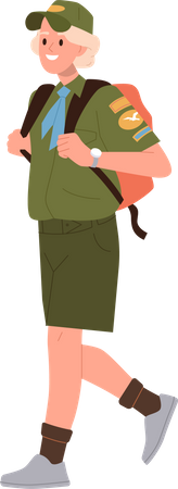 Schoolboy scout in uniform carrying backpack walking  Illustration