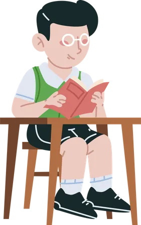 Schoolboy sitting in classroom  Illustration