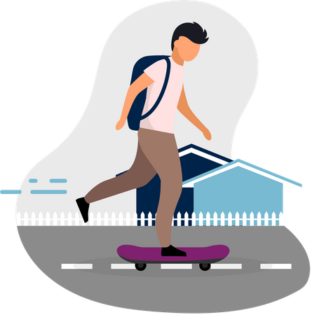 Schoolboy skateboarding Illustration