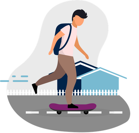 Schoolboy skateboarding  Illustration