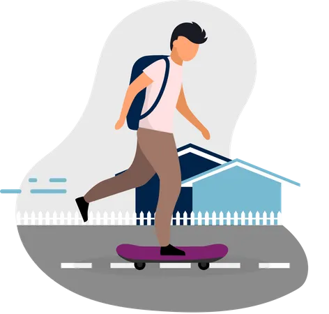 Schoolboy skateboarding  Illustration