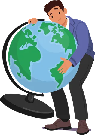 Schoolboy Stands Proudly Embracing A Colossal Globe His Curiosity And Aspirations Transcending Boundaries As He Grasps The World Knowledge And Possibilities Cartoon Vector Illustration Illustration