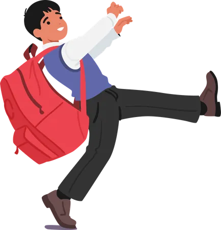Schoolboy Strained Under The Weight Of His Colossal Rucksack Its Bulk Seemingly Twice His Size As He Trudged Determinedly To School Concept Of Education Cartoon Vector Illustration Illustration