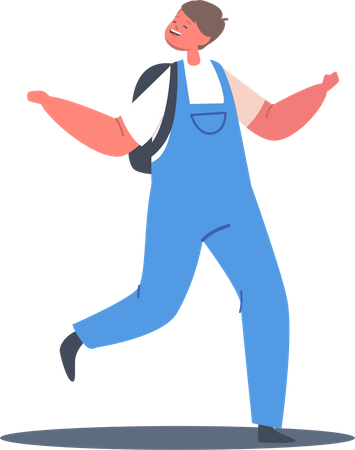 Schoolboy wearing backpack running  Illustration