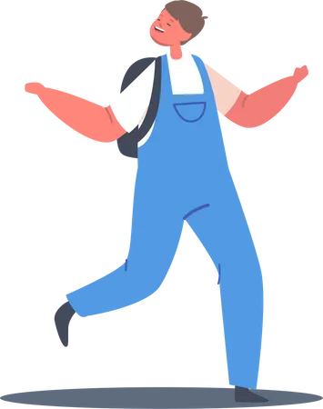 Schoolboy wearing backpack running  Illustration