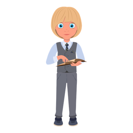 Schoolboy Wearing School Uniform and Holding Book  Illustration