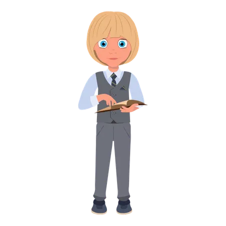 Schoolboy Wearing School Uniform and Holding Book  Illustration