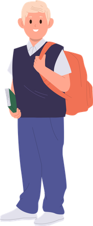 Schoolboy wearing uniform holding backpack going to school  Illustration