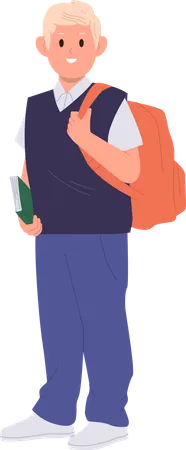 Schoolboy wearing uniform holding backpack going to school  Illustration