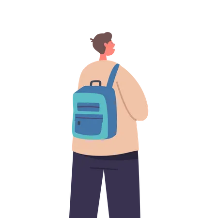 Schoolboy With A Backpack On His Back Seen From Behind Ready For A Day Of Learning And Adventure Teen Boy Character Rear View Isolated On White Background Cartoon People Vector Illustration Illustration