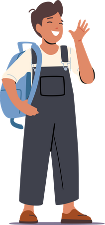 Schoolboy with Backpack Waving Hand Illustration