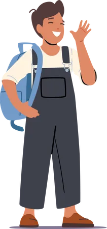 Schoolboy with Backpack Waving Hand  Illustration