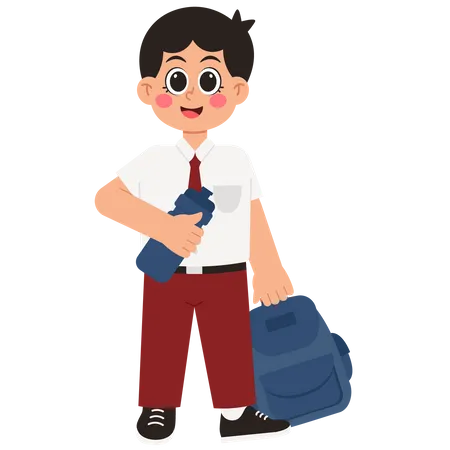 Schoolboy With Bag And Drink  Illustration