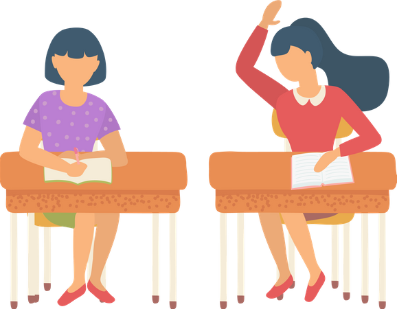 Schoolgirl Classmates At Lesson Classroom School  Illustration
