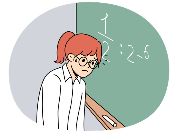 Schoolgirl doesnt know solution of mathematical example  Illustration