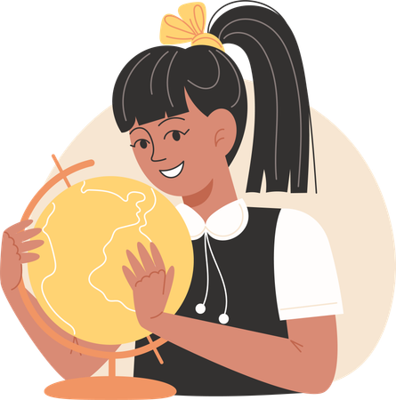 Schoolgirl holds globe  Illustration