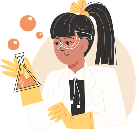 Schoolgirl holds test tube during chemistry lesson  Illustration
