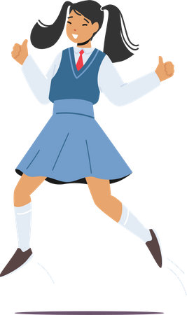 Schoolgirl Jumping in Air Illustration