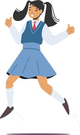 Schoolgirl Jumping in Air  Illustration