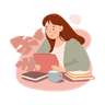 schoolgirl reading book illustration