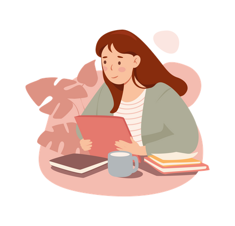 Schoolgirl reading books  Illustration