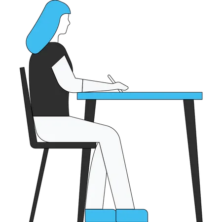 The Girl Is Working At The Table Illustration
