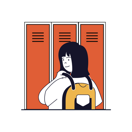 Schoolgirl standing near locker  Illustration