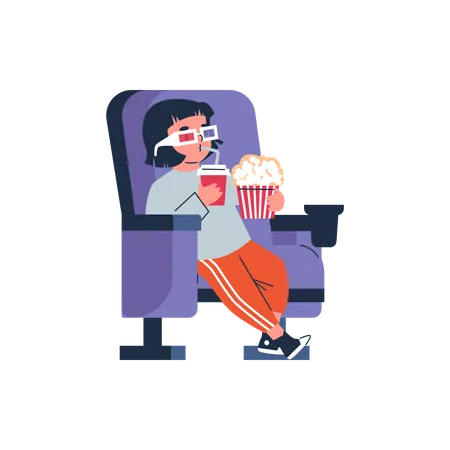 Schoolgirl watches a movie in a cinema  Illustration