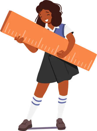 Cheerful Black Schoolgirl Wielding An Enormous Ruler Symbolizing Her Enthusiasm For Learning And Her Readiness To Conquer Any Academic Challenge That Comes Her Way Cartoon Vector Illustration Illustration