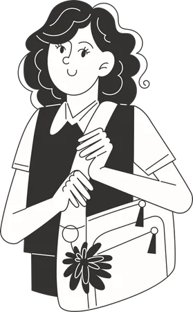 Schoolgirl with a school bag on her shoulder  Illustration