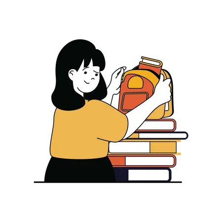 Schoolgirl with backpack  Illustration