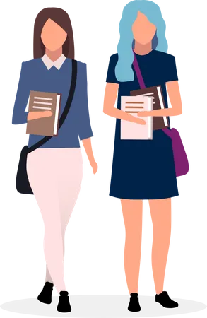 Teenage School Friends Flat Vector Illustration Schoolgirls With Books Together Cartoon Characters On White Background Teen Schoolchildren Going To School With Bags And Textbooks Stylish Students Illustration