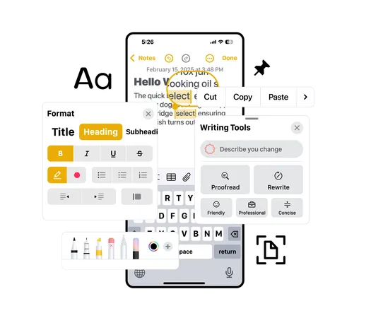 Schreibwerkzeuge mit künstlicher Intelligenz auf dem Telefon  Illustration