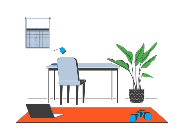 Homeoffice-Schreibtisch mit Workout-Ecke  Illustration