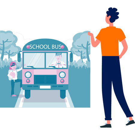 Schulbus holt Schüler von der Route ab  Illustration