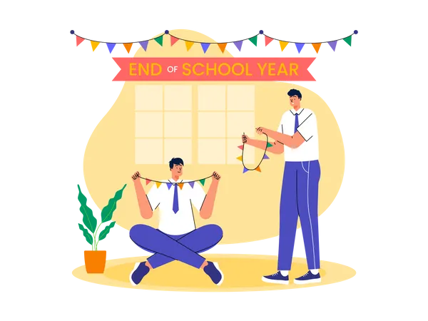 Schüler dekorieren Schule für Silvesterparty  Illustration